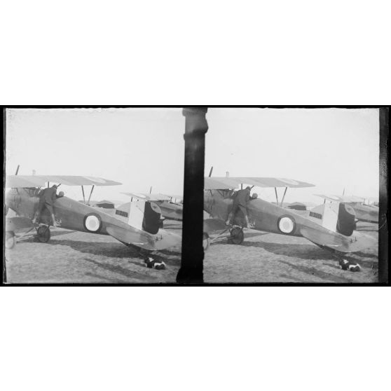 Albatros de chasse Boche camouflé aux couleurs françaises et envoyé à l'arrière (cocarde rouge bleu blanc). [légende d'origine]