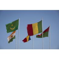 Vue des drapeaux de la force conjointe du G5 Sahel à Sévaré, au Mali.