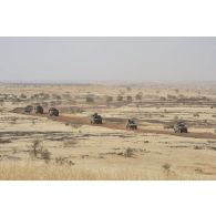 Des véhicules blindés de l'escadron Vert progressent en convoi dans la région de Gao, au Mali.