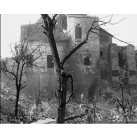 [Compilation d'images : vues du front, ruines et bombardements.]