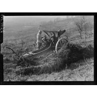 Plateau des Cravettes, canon de 105 mm pris à l'ennemi. [légende d'origine]