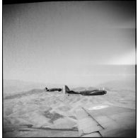 Vol en formation d'un bombardier Glenn Martin 167 F et de chasseurs Curtiss H-35 Hawk (ou P-36) de l'école de l'Air.