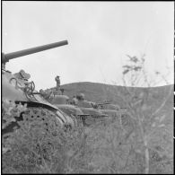 Progression d'une colonne de chars Sherman M4A3.