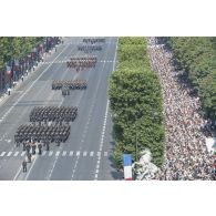Défilé des élèves de l'Ecole Polytechnique, de l'Ecole des officiers de Gendarmerie (EOGN), de l'Ecole spéciale militaire (ESM) de Saint-Cyr et de l'Ecole militaire interarmes (EMIA) sur les Champs-Elysées, à Paris.