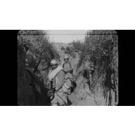 [Compilation d'images : front, tranchées, barbelés.]