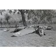 La carcasse d'un chasseur Lockheed P-38 Lightning.