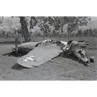 La carcasse d'un chasseur Lockheed P-38 Lightning.