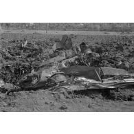 La carcasse d'un chasseur Lockheed P-38 Lightning.