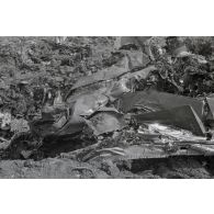 La carcasse d'un chasseur Lockheed P-38 Lightning.