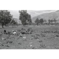 La carcasse d'un chasseur Lockheed P-38 Lightning.