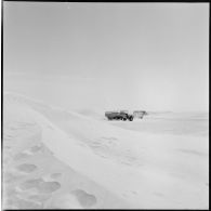 Un Dodge T214 WC51 de la compagnie saharienne portée de l'oued R'Hir progresse dans le désert.