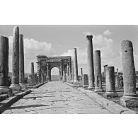 Timgad. Un sous-officier de l'armée de l'air y tourne un film avec figurant le style des péplums. [légende d'origine]