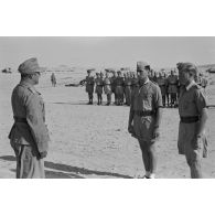 Le général Hans Seidemann félicite les deux récipiendaires de la croix de chevalier de la croix de fer (Ritterkreuz).