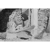 A Xidas, une femme récolte du lin.