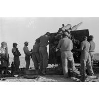 Mise en batterie d'une batterie de 4 canons de 8,8 cm Flak sur le front d'El Alamein.