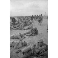 En Tunisie, une colonne de prisonniers américains sous la garde de fantassins allemands.