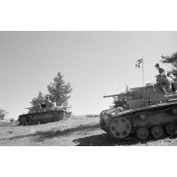 Les chars Panzer III démarrent puis quittent le lieu de la cérémonie militaire.