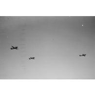 En contre-plongée, d trois Ju-87-B du Sturzkampfgeschwader 5 Stuka en vol.