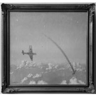 Tableau représentant la victoire aérienne d'un Me-109-E sur un Spitfire qui tombe en flammes.