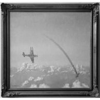 Tableau représentant la victoire aérienne d'un Me-109-E sur un Spitfire qui tombe en flammes.