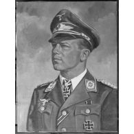 Tableau représentant Helmut Wick, en tenue de sortie, portant ses décorations et le grade de Major.