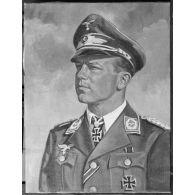 Tableau représentant Helmut Wick, en tenue de sortie, portant ses décorations et le grade de Major.