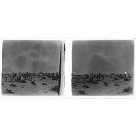 Départ section méhariste - tirailleurs à pied, chameaux bagages. [légende d'origine]<br>