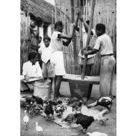 République malgache, 1946. Le pilage du riz.
