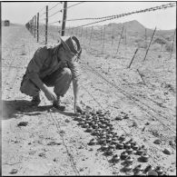 Activités du 1er bataillon du 19e régiment du génie (RG) de Colomb-Béchar. Préparation des mines.