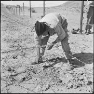 Activités du 1er bataillon du 19e régiment du génie (RG) de Colomb-Béchar. Pose des mines.
