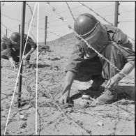 Activités du 1er bataillon du 19e régiment du génie (RG) de Colomb-Béchar. Pose des mines.