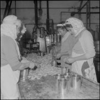 Relizane. Confiturerie Escla. Remplissage des boîtes de confiture.