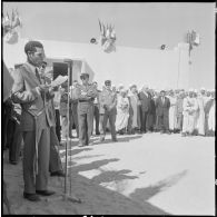 Ouled Sayah. Inauguration de la mairie. Discours du maire Ahmed Lakhdari.