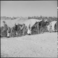 El Oued. Le peloton méhariste arrive dans la palmeraie.