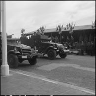 Alger. Cérémonie du 11 Novembre 1961. Défilé de Half-track devant les autorités.