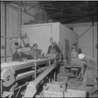 Les Vergers d'Oued-Fodda. Les oranges sont déchargées et vidées dans un grand bac contenant du borax.