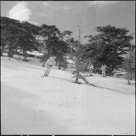 Tikdja. 22e bataillon de chasseurs alpins (BCA). Des chasseurs alpins skient dans la montagne.