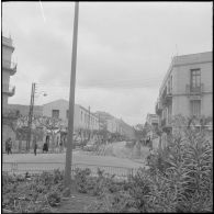 Oran. Grève générale à l'appel de l'Organisation armée secrète (OAS). Des barricades dans une rue.