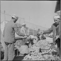 Fondouk. Marché. Marchands de fruits et légumes.