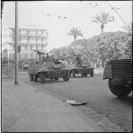 Oran. Suite d'une fusillade place Foch. Des automitrailleuses Light armored car M8.