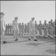 Commémoration du 14 Juillet 1962. Les généraux Gauthier et Fourquet passent les troupes en revue.