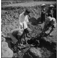 Exhumation de cadavres sur le charnier de Langson.