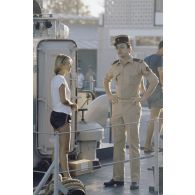 Sortie en mer pour une course de pirogues à l'île de Moorea. Personnel féminin à bord de la vedette de transport de personnel (VTP) P778 de la gendarmerie maritime.