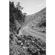 Construction de route. Probablement à Tahiti. Peut-être la route de la vallée de la Ahonu.