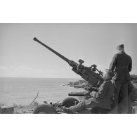 Un canon antiaérien Bofors de 40 mn capturé et positionné non loin du phare de la Coubre.