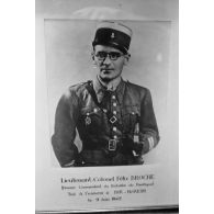 Reproduction du portrait photographique du lieutenant-colonel Félix Broche, premier commandant du bataillon du Pacifique, tué à l'ennemi à Bir-Hakeim le 9 juin 1942.