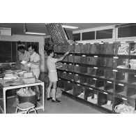 Bureau postal militaire (BPM) du Taaone, tri du courrier arrivé par le commandement du transport aérien militaire (COTAM).