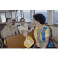 Trajet des membres de la commission de la Défense nationale pour une visite de la plateforme Tila à Moruroa (Mururoa) à bord d'une vedette.