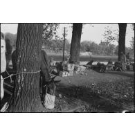 Bivouac d'une unité de spahis marocains dans le secteur de Fribourg-en-Brisgau.