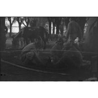 Bivouac d'une unité de spahis marocains dans le secteur de Fribourg-en-Brisgau.